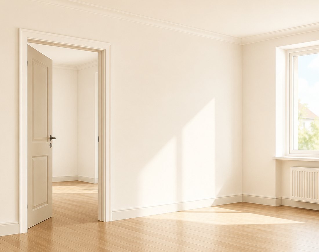 Pièce vide, lumineuse et propre après débarras et curage